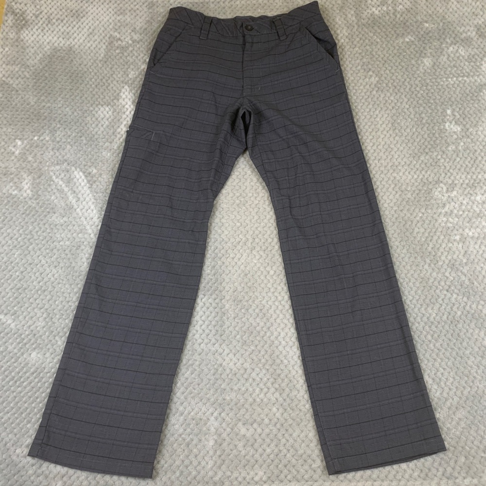 Prana Breathe Pants Mens 30 Charcoal Gray Plaid Stretch Hiking Travel 2568